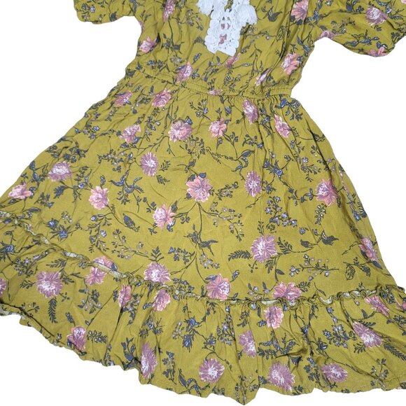 Art class Yellow green Floral Dress With Lace Detail & Ruffled Sleeves kids sz 6 - Picture 5 of 6